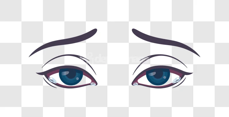 Sad Crying Eyes With Tears Vector, cartoon style, blue eyes, dark brows