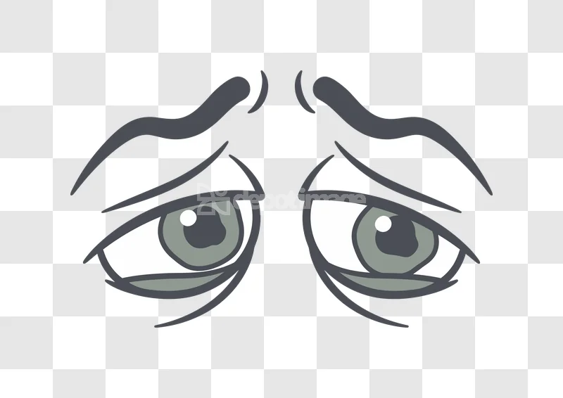 Sad Gloomy Depressed Tired Eyes Vector: stylized gray, white, and black vector illustration of downcast eyes with thick eyebr