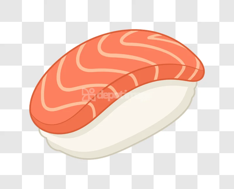 Salmon Nigiri Sushi Japanese Food Simple vibrant orange salmon, white rice, transparent background
