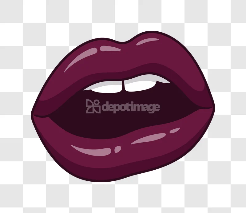 Sensual Open Lips Dark Plum Color, cartoon style, glossy, dark purple lips
