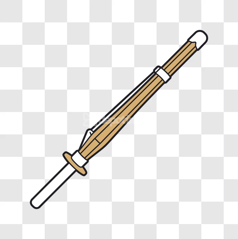 Shinai Kendo Bamboo Sword Martial Art light brown bamboo slats, white accents, outlined illustration
