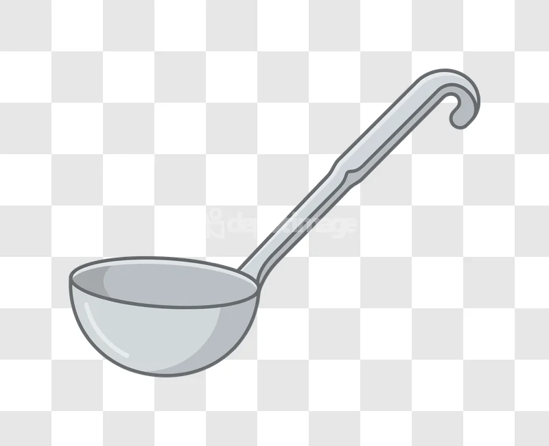 Silver Kitchen Ladle Cooking Utensil gray metal, cartoon style on transparent background
