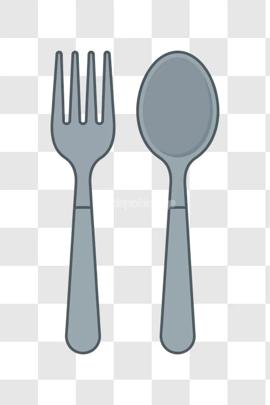 Silver Metal Fork Spoon Utensils grey flat design on transparent background