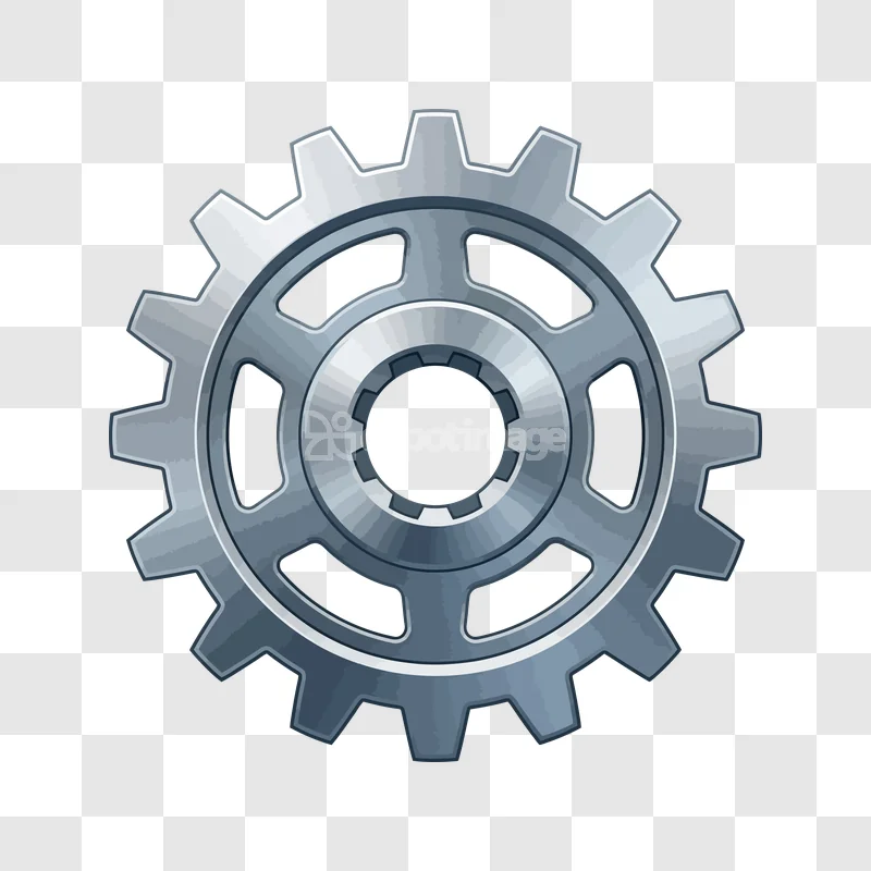 Silver Metal Gear Cog Wheel Settings, metallic gray, intricate mechanical design, transparent background