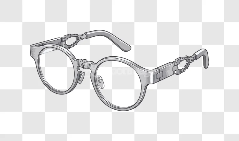 Silver Round Eyeglasses Spectacles Fashion Style: metallic, detailed, transparent background, modern design