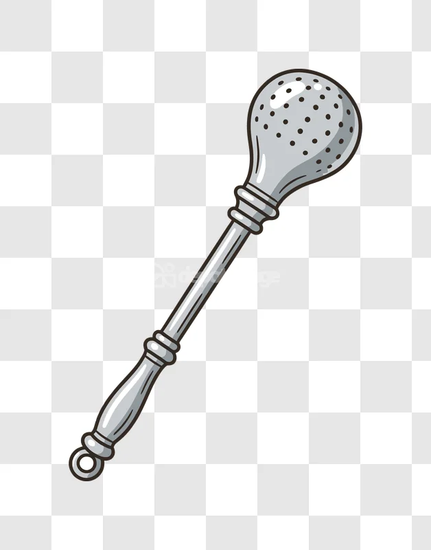 Silver Tea Strainer Infuser Utensil Metal, metallic gray perforated head, ornate handle