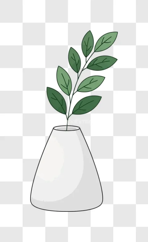 Simple Green Plant White Vase