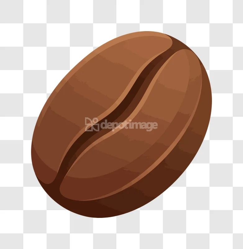 Single Brown Coffee Bean Roasted, stylized brown with central crease, transparent background.
