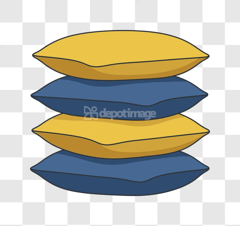 Stacked Pillows Yellow Blue Cartoon, four alternating yellow blue pillows, transparent.