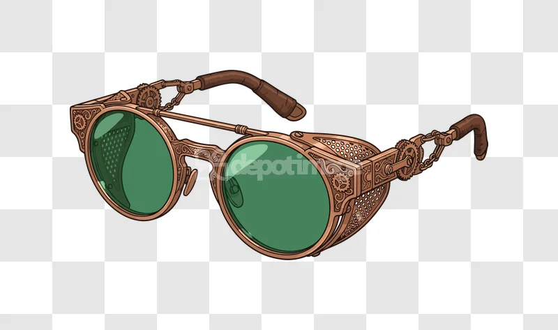 Steampunk Goggles Brass Green Lenses, ornate copper frame, dark green lenses