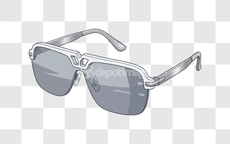 Stylish Grey Sunglasses Isolated Object Transparen, sleek aviator style, white frame, grey lenses