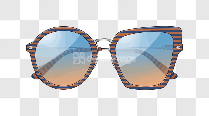 Stylish Sunglasses Blue Orange Stripes: bold striped frames, gradient lenses, transparent background.