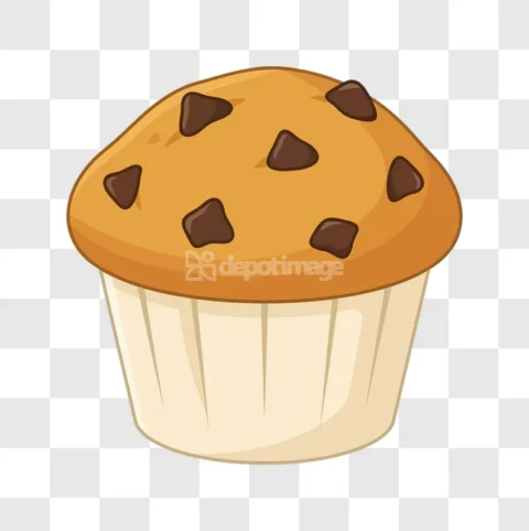 Sweet Chocolate Chip Muffin Cartoon Dessert