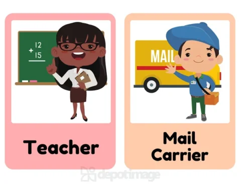 Teacher and Mail Carrier Flashcards Education Job