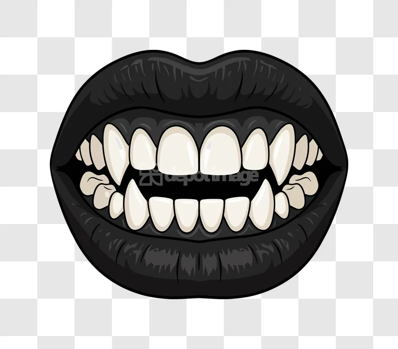 Vampire Lips Fangs Cartoon Illustration: cartoon, dark, open mouth, sharp fangs