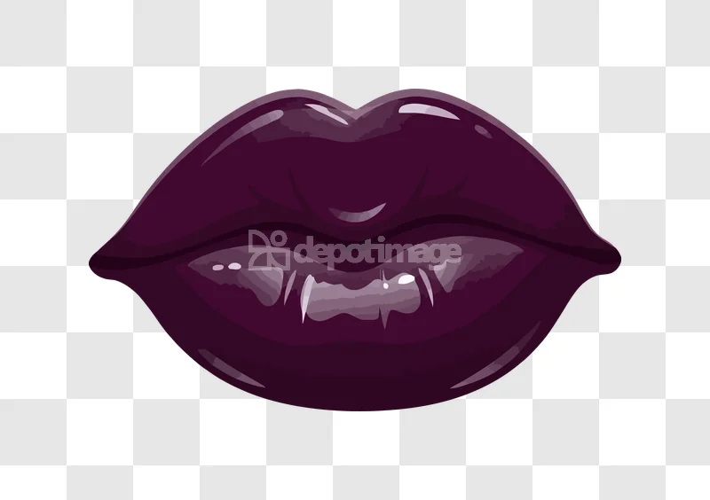 Vampire Lips Fangs Purple Glossy Halloween: dark purple, glossy, cartoon lips with fangs