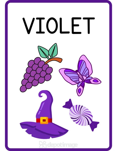 Violet Color Flashcard Grapes Butterfly Hat Candy
