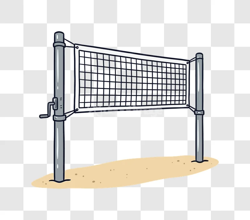 Volleyball Net Posts Sand Cartoon Style
