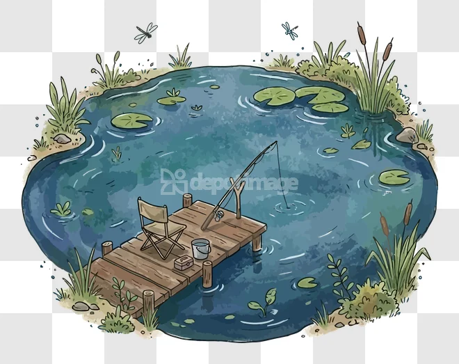 Watercolor Fishing Pond Pier Chair