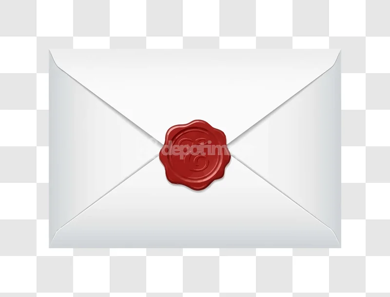 White Envelope Red Wax Seal Letter Closed, realistic, centered, white, red, formal.