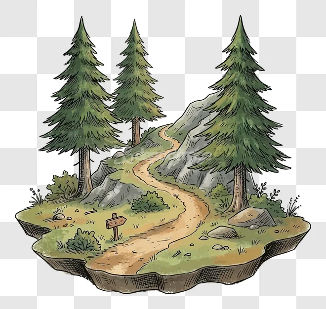 Winding Mountain Path Pines Trees