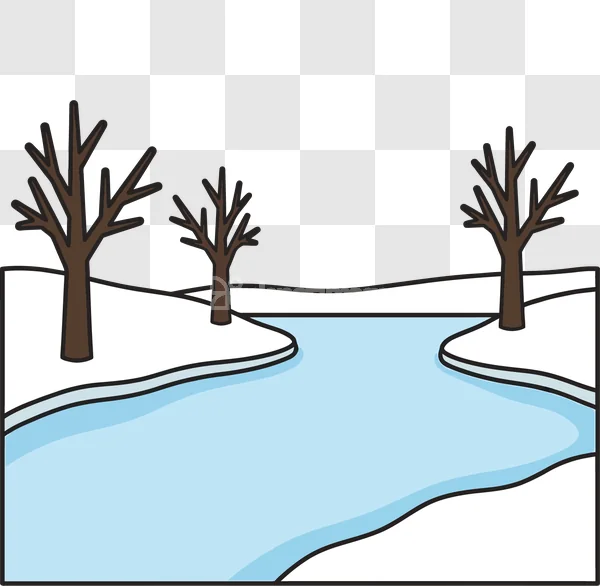 Winter River Bare Trees Snowy Landscape