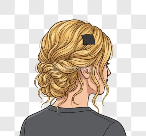 Woman Blonde Hair Bun Back View