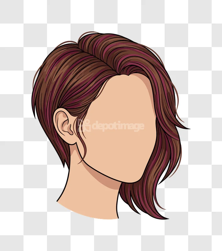 Woman Hairstyle Brown Hair Side View, illustrated brown hair, short cut, side profile