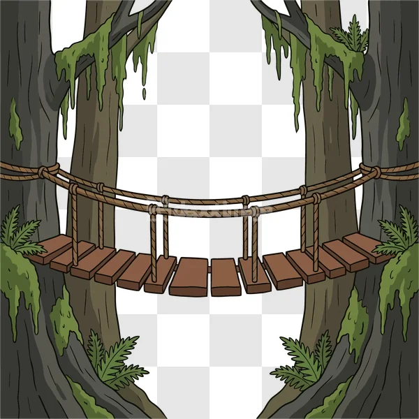 Wood Rope Bridge Jungle Trees Moss Vines