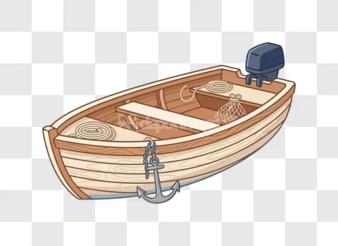 Wooden Fishing Boat Motor Anchor Rope