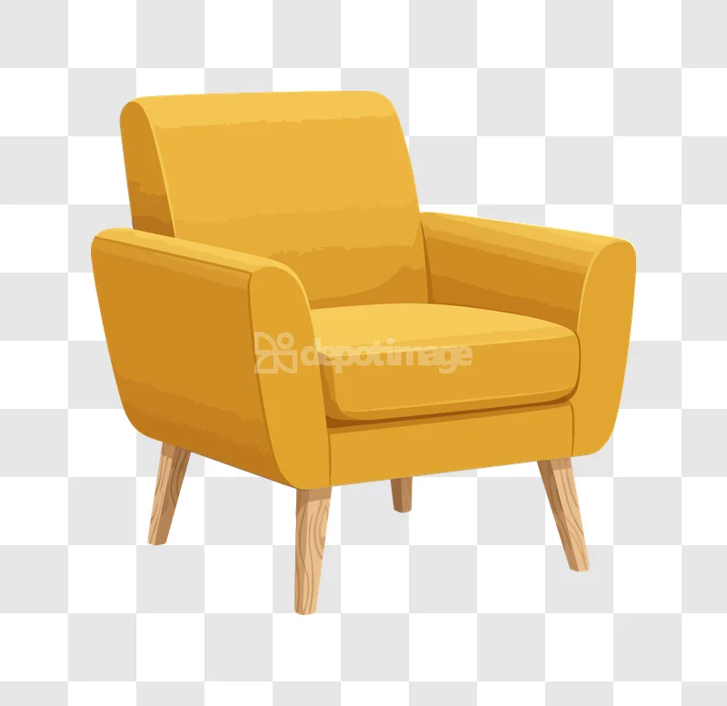 Yellow Armchair Wooden Legs Simple Style, warm mustard hue, light wood legs