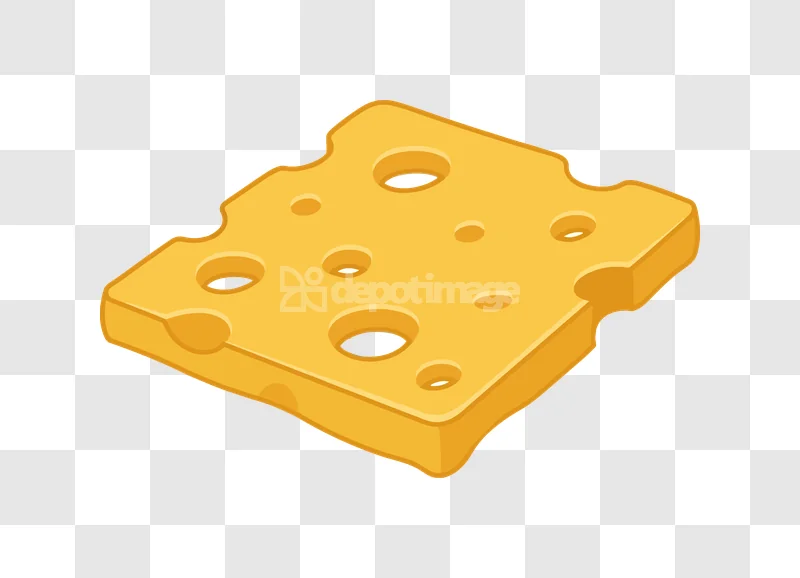 Yellow Cheese Slice Holes Dairy, isometric cartoon style, bright yellow, many holes