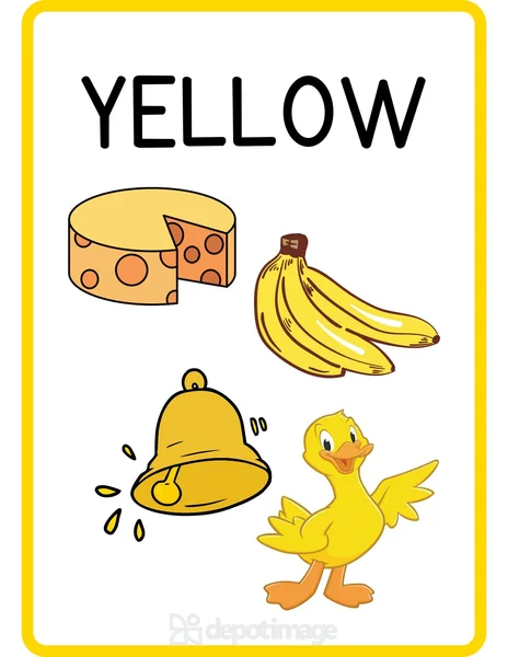 Yellow Color Flashcard Cheese Banana Bell Duck