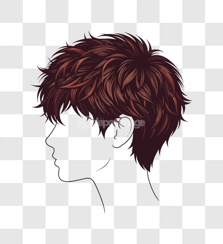 Young Person Profile Short Hair: textured reddish-brown, short, dynamic hairstyle